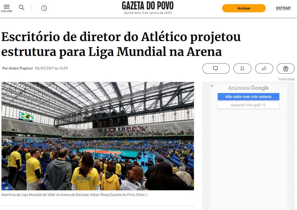 O evento faz parte da Liga Mundial, conforme observado na manchete em português. - Luiz Volpato Arquitetura